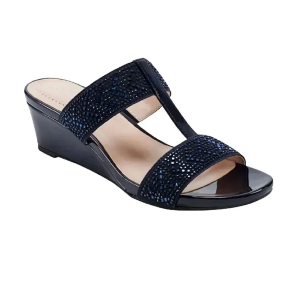 Bandolino NWOB Women's Lluvit Crystal-Encrusted Wedge Heeled Sandals Size 7.5M - Picture 2 of 7